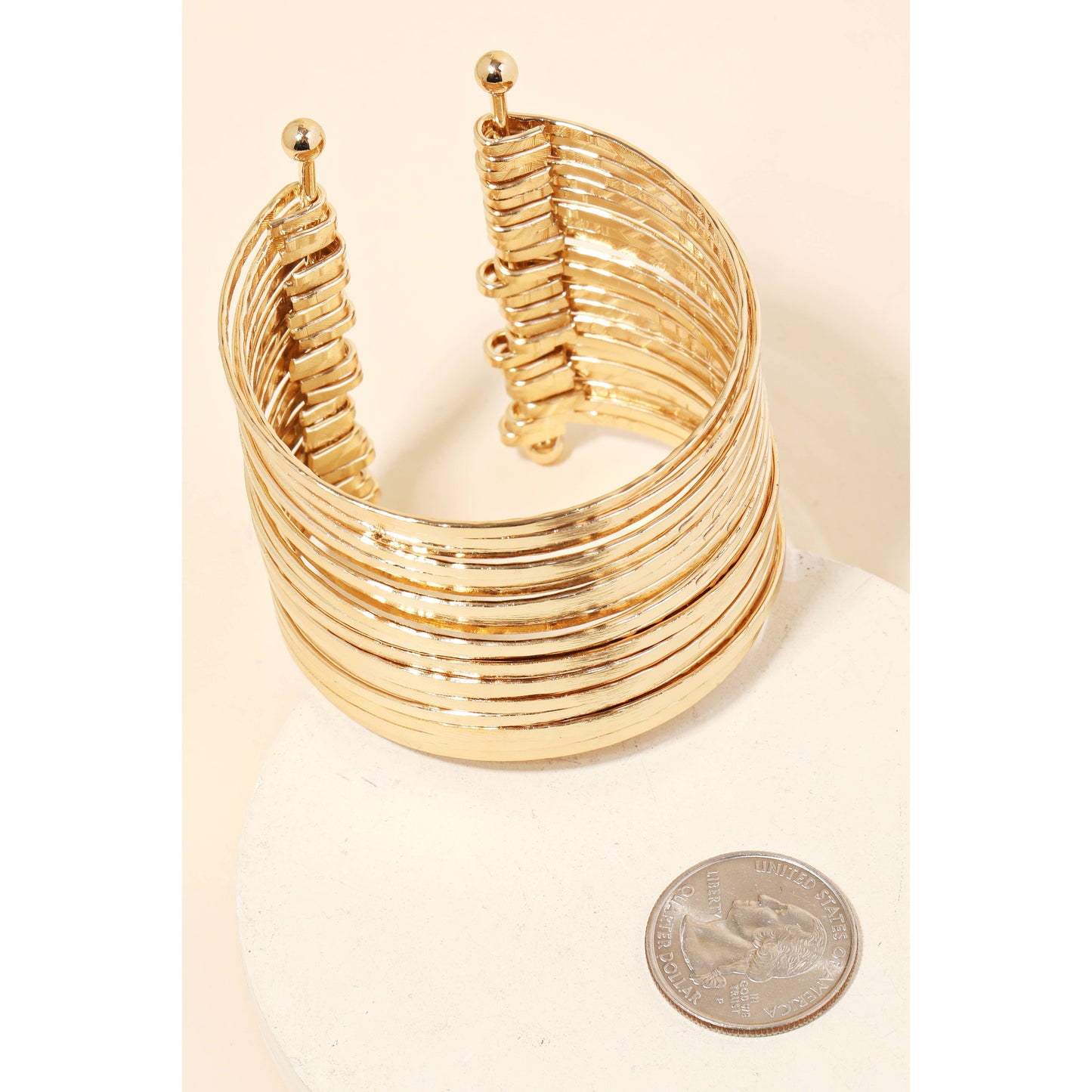 Layered Multi Solid Strand Metallic Cuff Bracelet