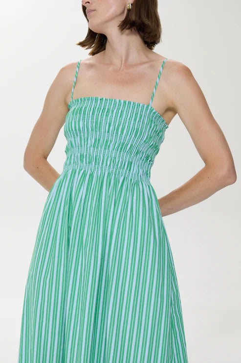 Pistola Bianca Dress in green blue stripe