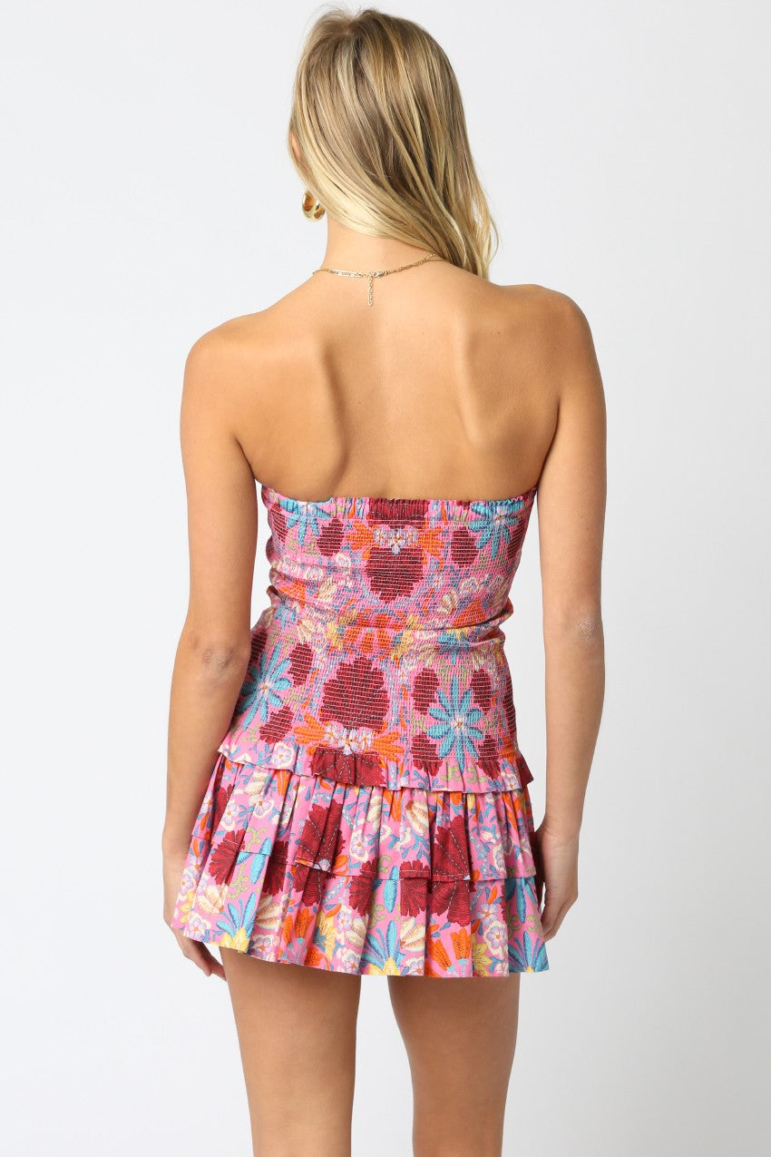 Flora Pink strapless mini