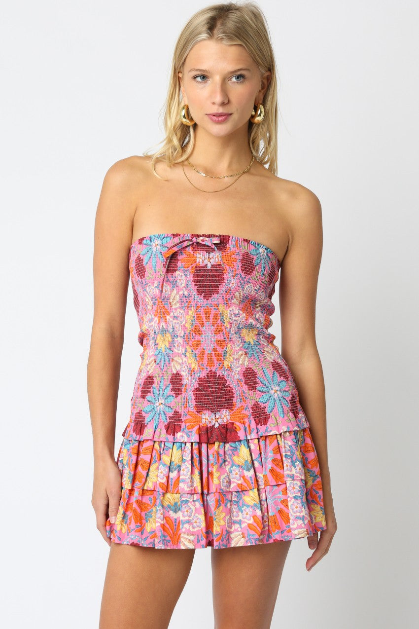 Flora Pink strapless mini