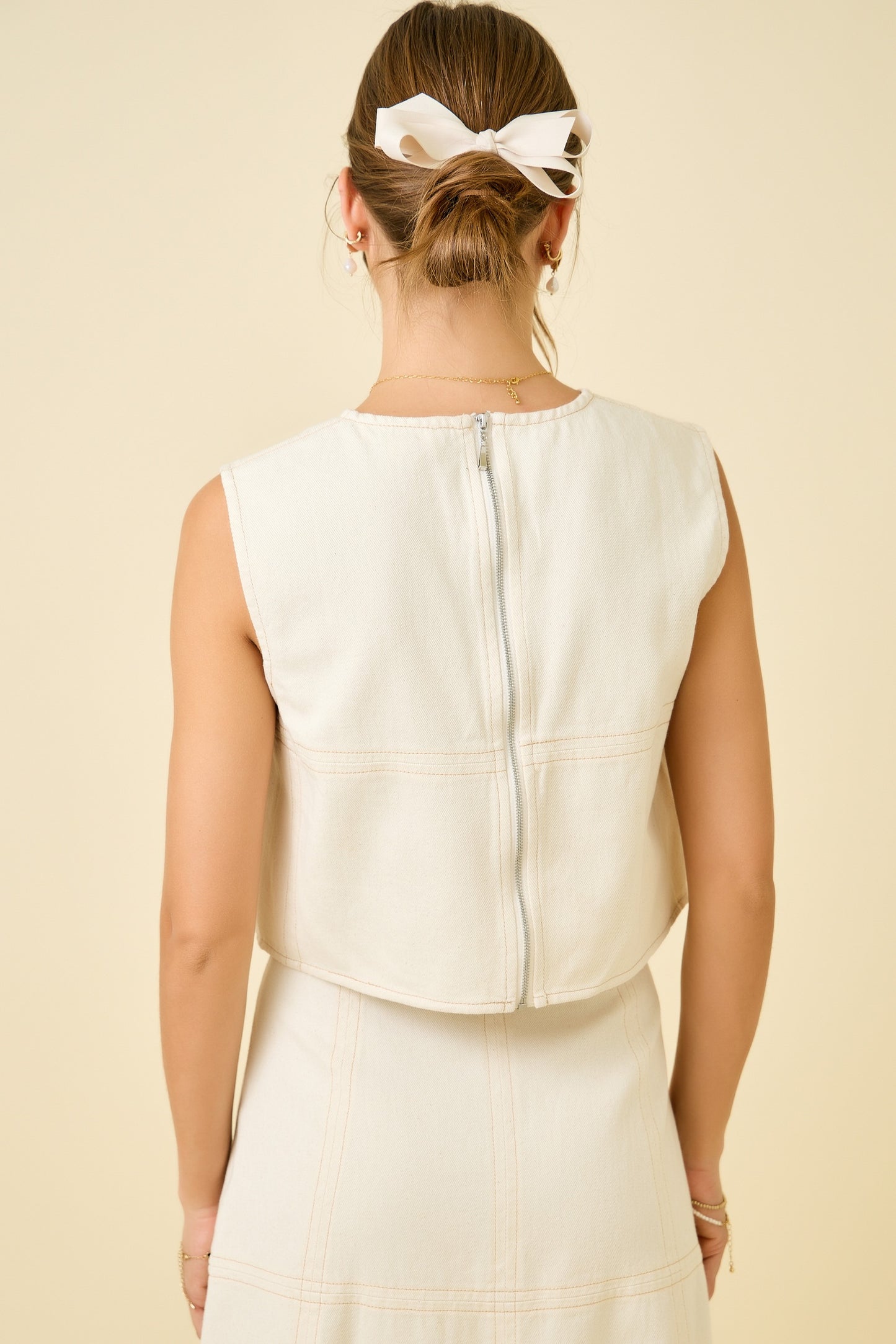 Cassie denim cropped top with zipper detail