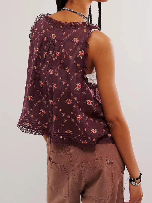 Sassy floral lace trimmed tank