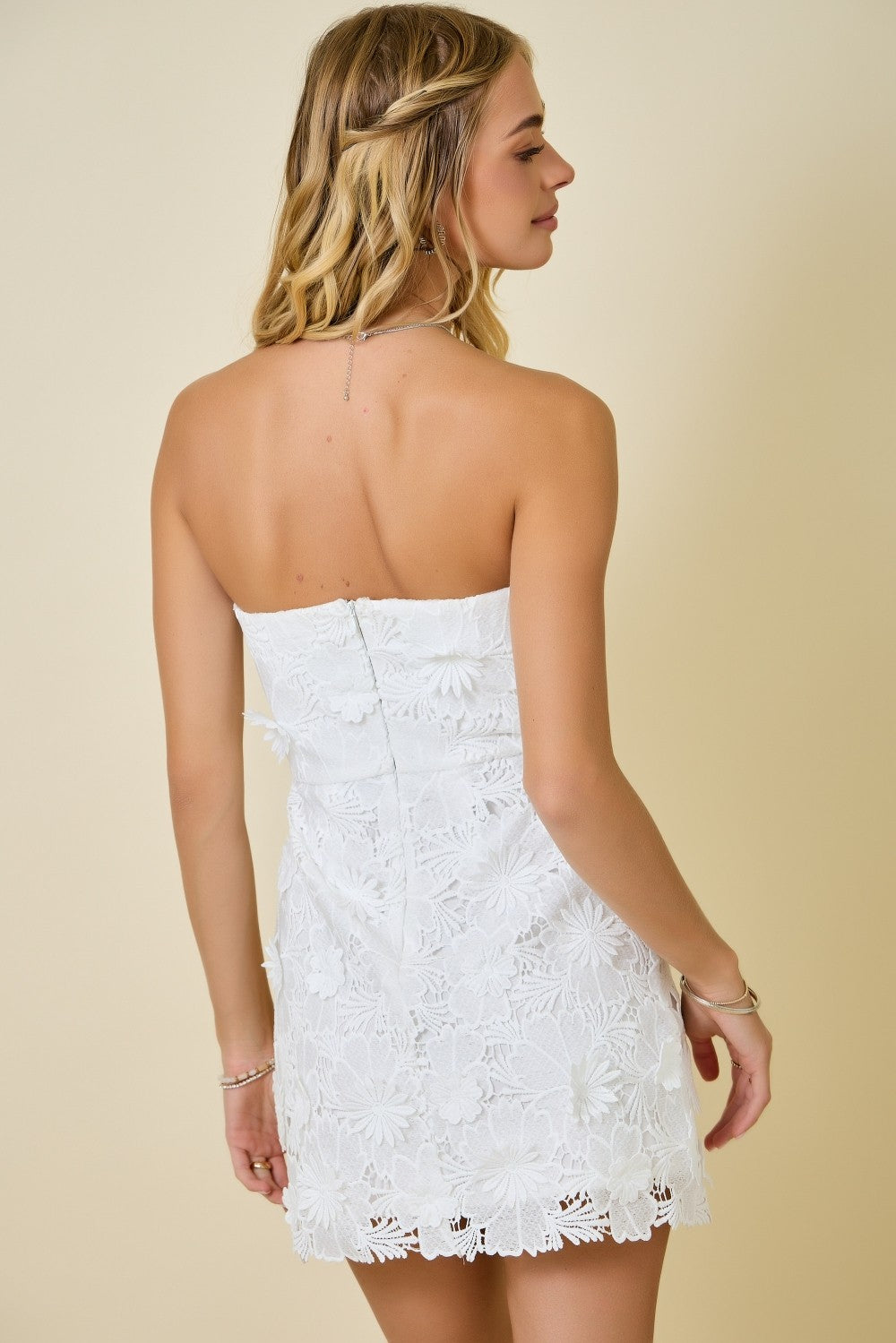 Molly strapless flower applique mini dress