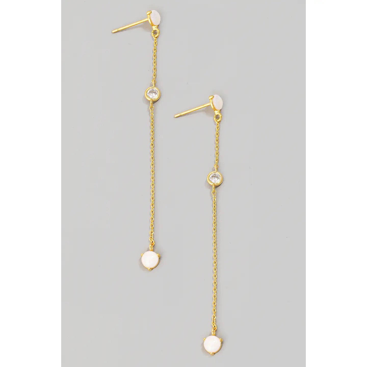 Opal and Rhinestone Chain Dangle Earrings