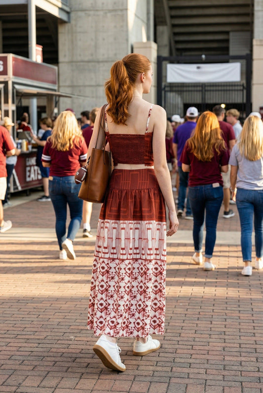 Loren maroon top and skirt set