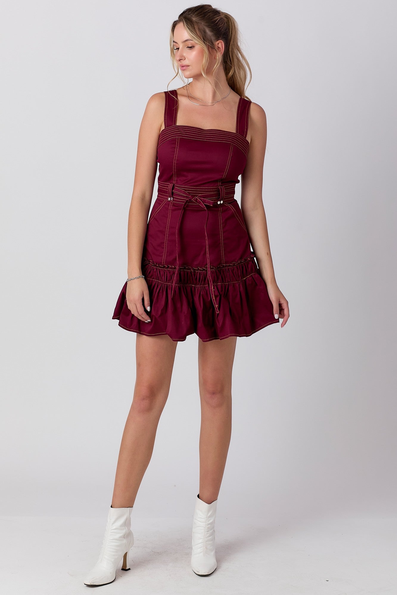 Val belted ruffle dress
