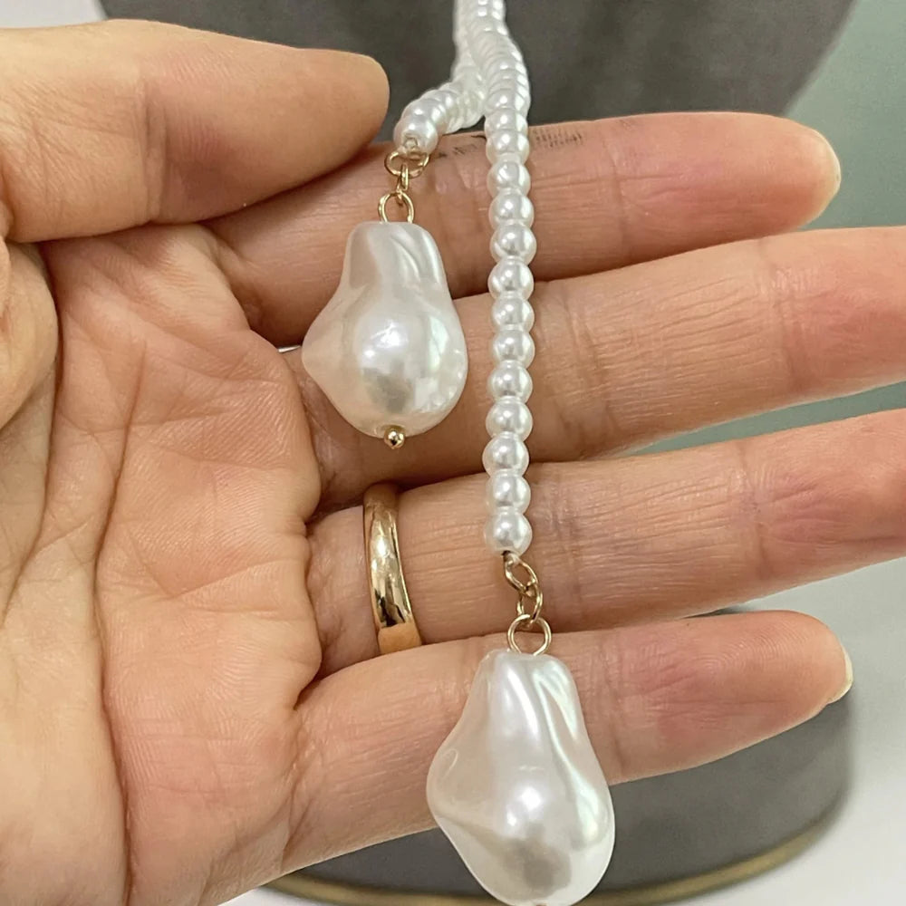 Wrap pearl lariat necklace