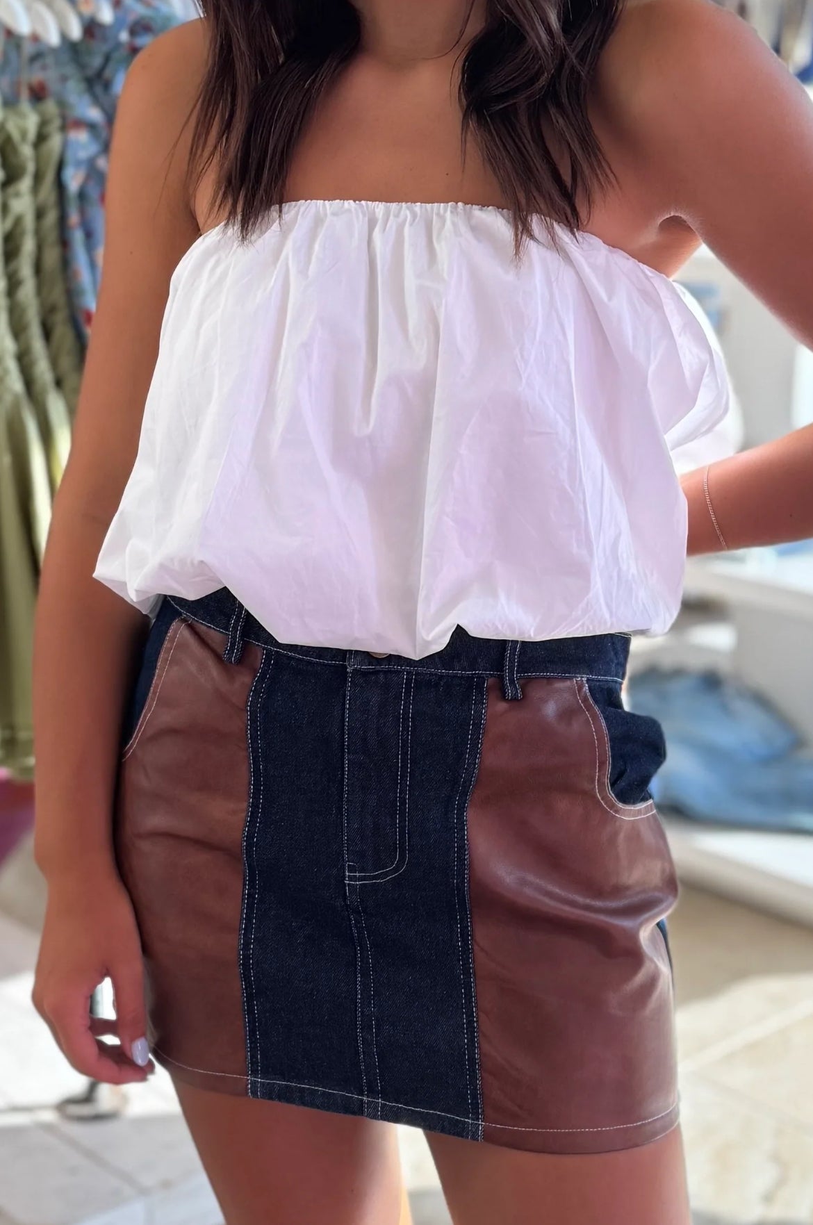 Tisha denim contrast mini skirt