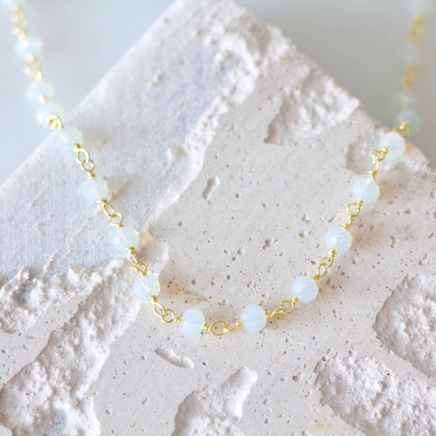 Faceted Opalite or Champagne CZ Beaded Necklace