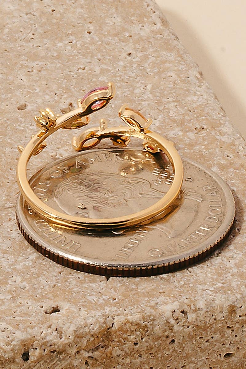Mixed Cz Leaf Branch Open Band Ring