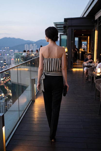 Shannon strapless striped tie waist top