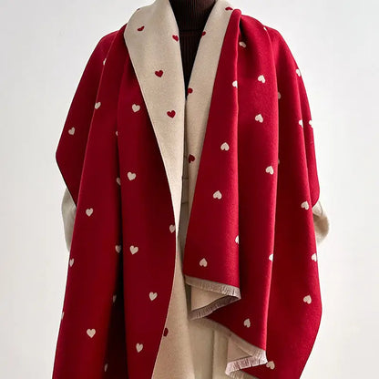 Reversible Heart Print Fringe Scarf