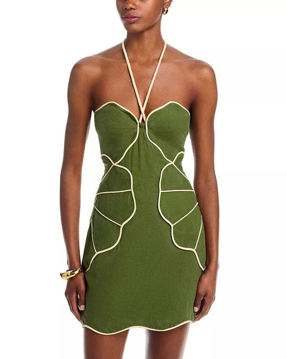 Farm Rio green wavy cutout dress