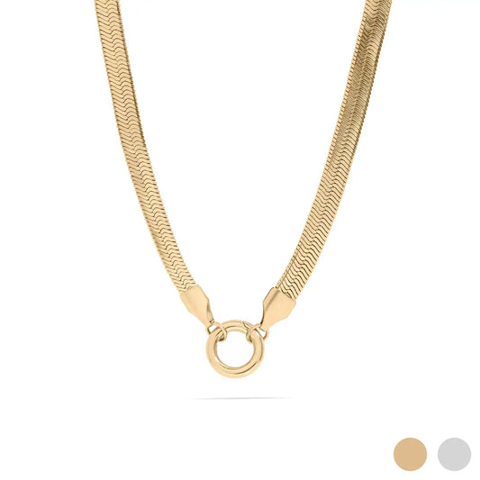 18K Gold Pvd Herringbone Charm Holder Necklace