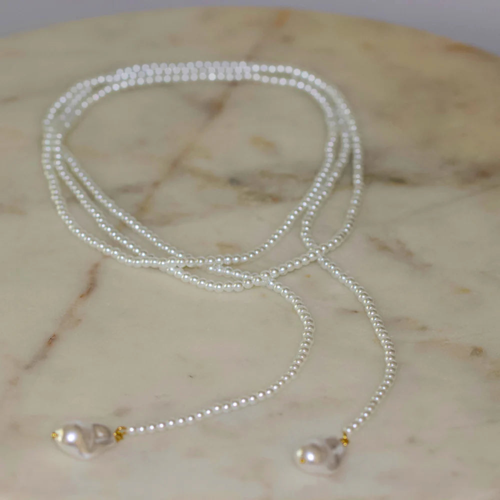Wrap pearl lariat necklace