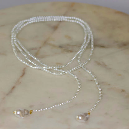 Wrap pearl lariat necklace