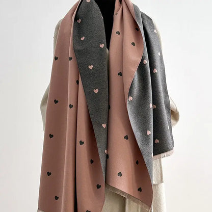 Reversible Heart Print Fringe Scarf
