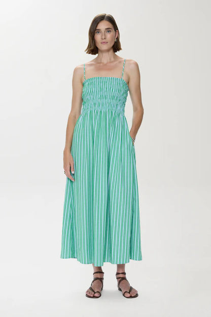 Pistola Bianca Dress in green blue stripe