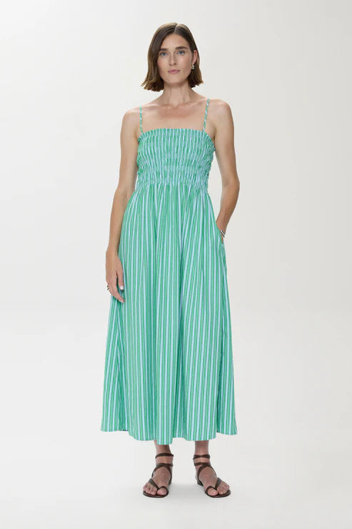 Pistola Bianca Dress in green blue stripe