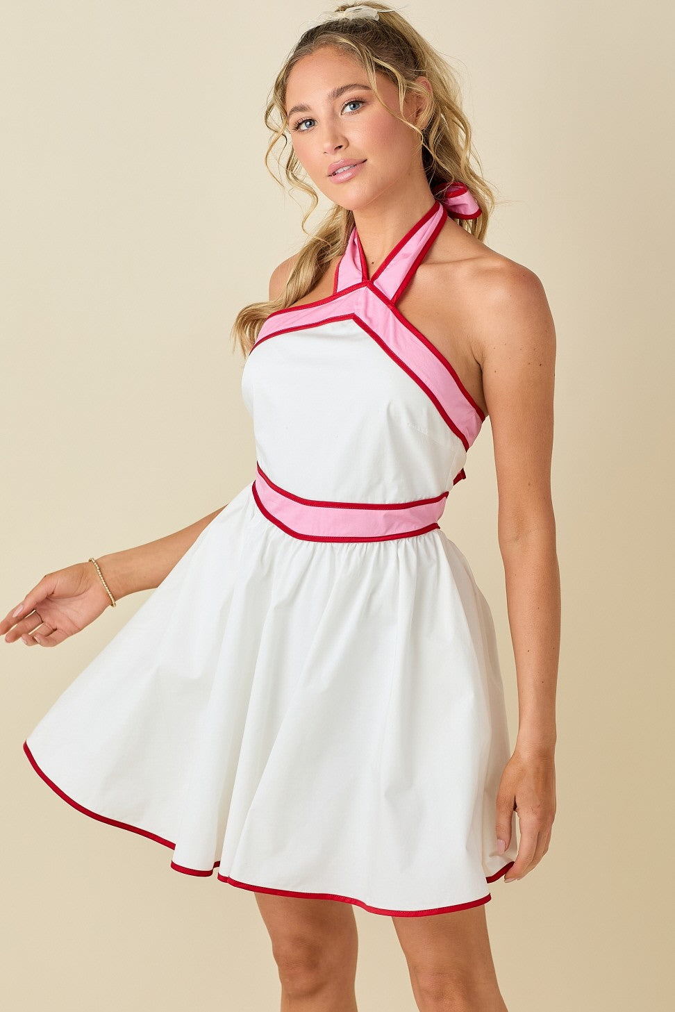 Marly white combo halter dress