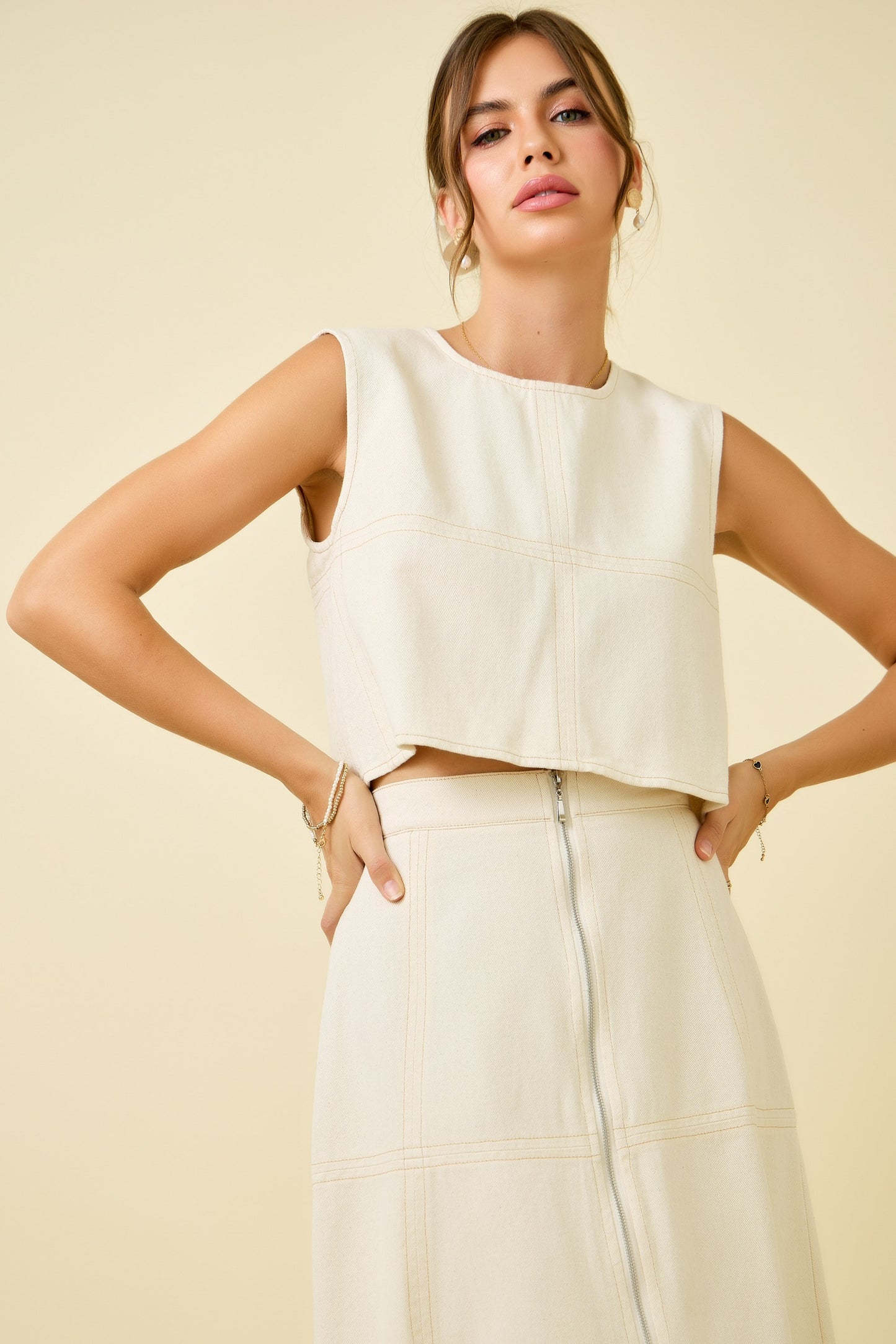 Cassie denim cropped top with zipper detail