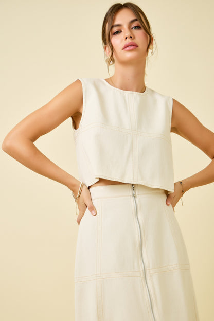 Cassie denim cropped top with zipper detail