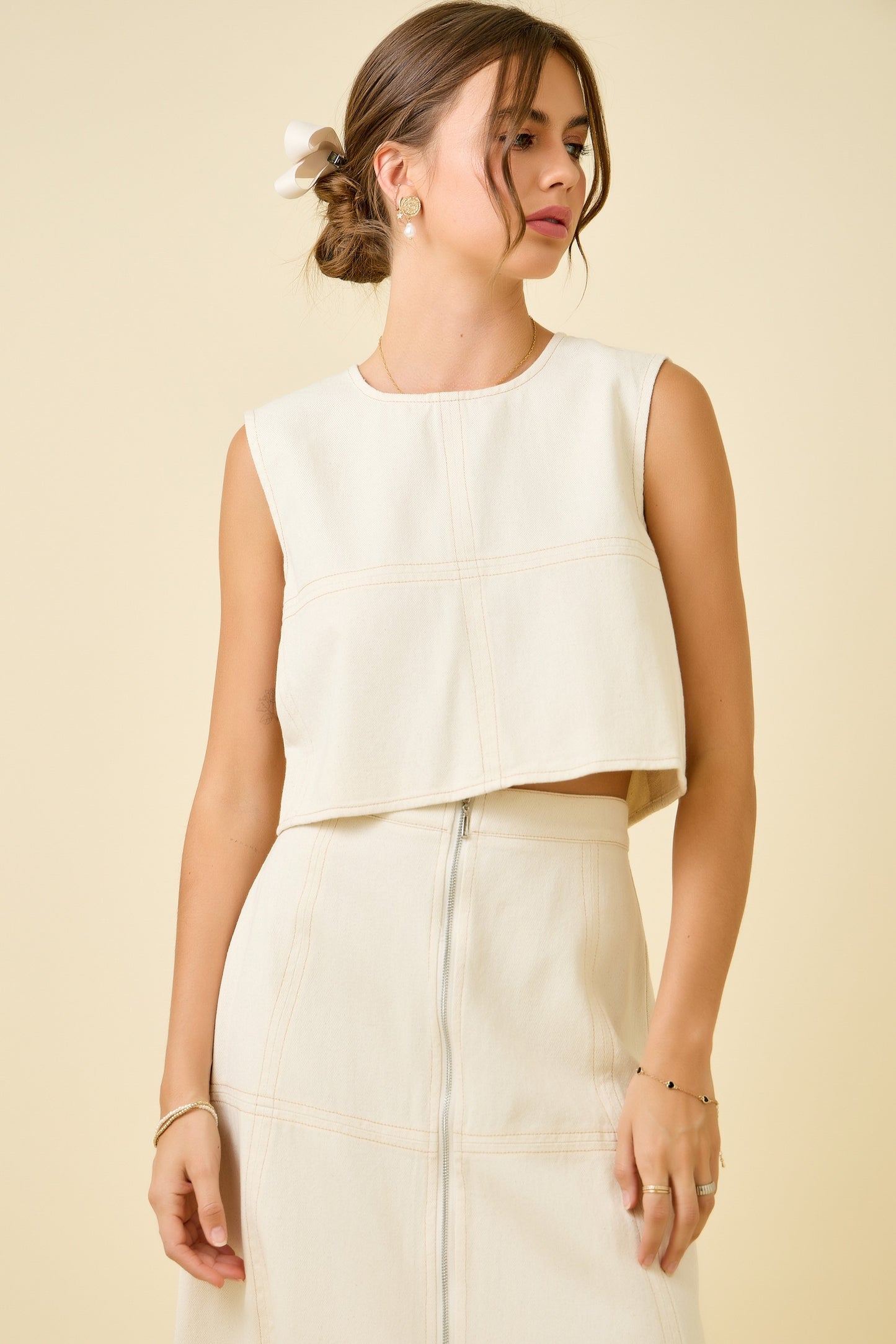 Cassie denim cropped top with zipper detail