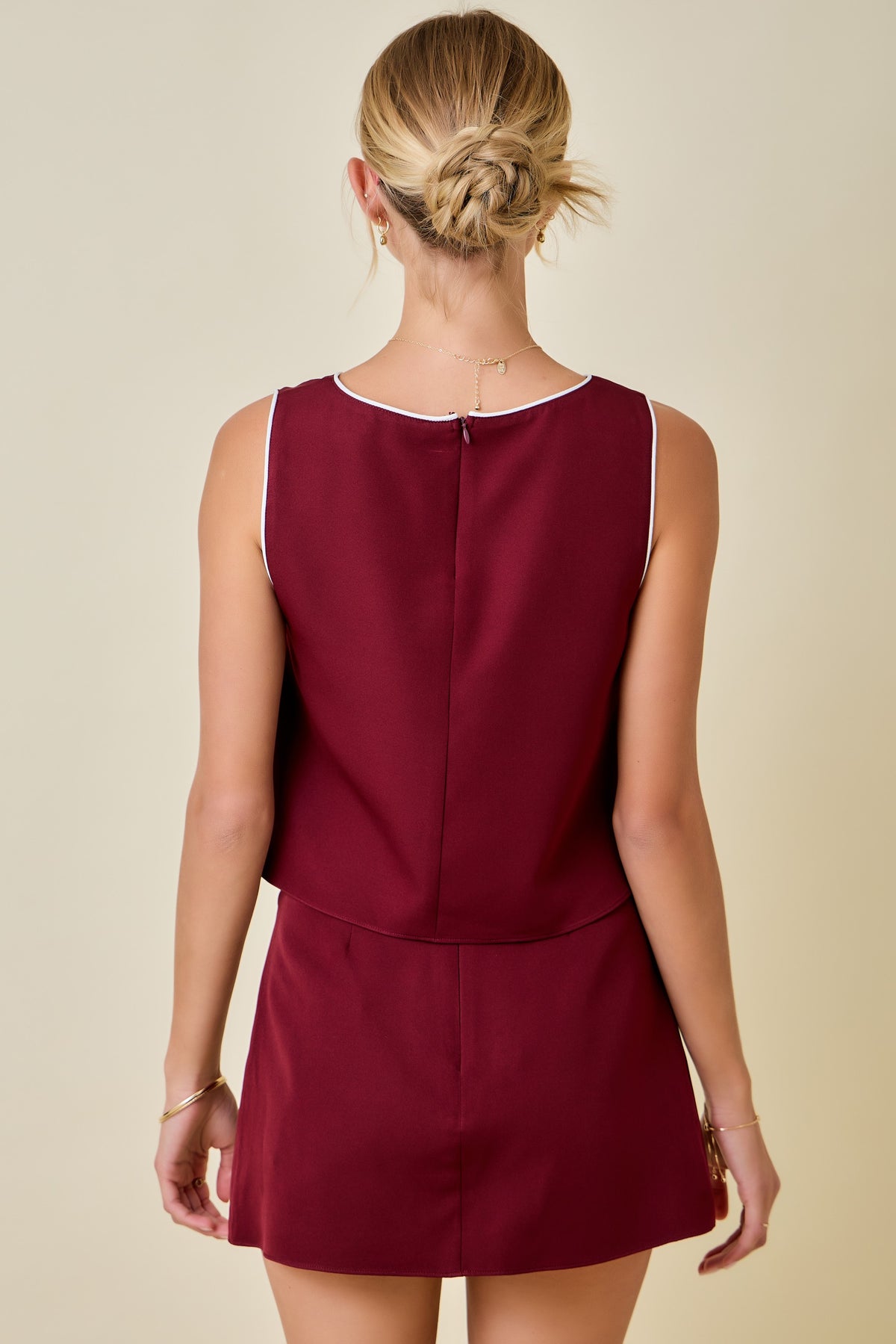 Marlon contrasting tie skirt in maroon/white