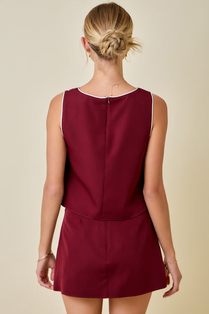 Marlon contrasting tie skirt in maroon/white
