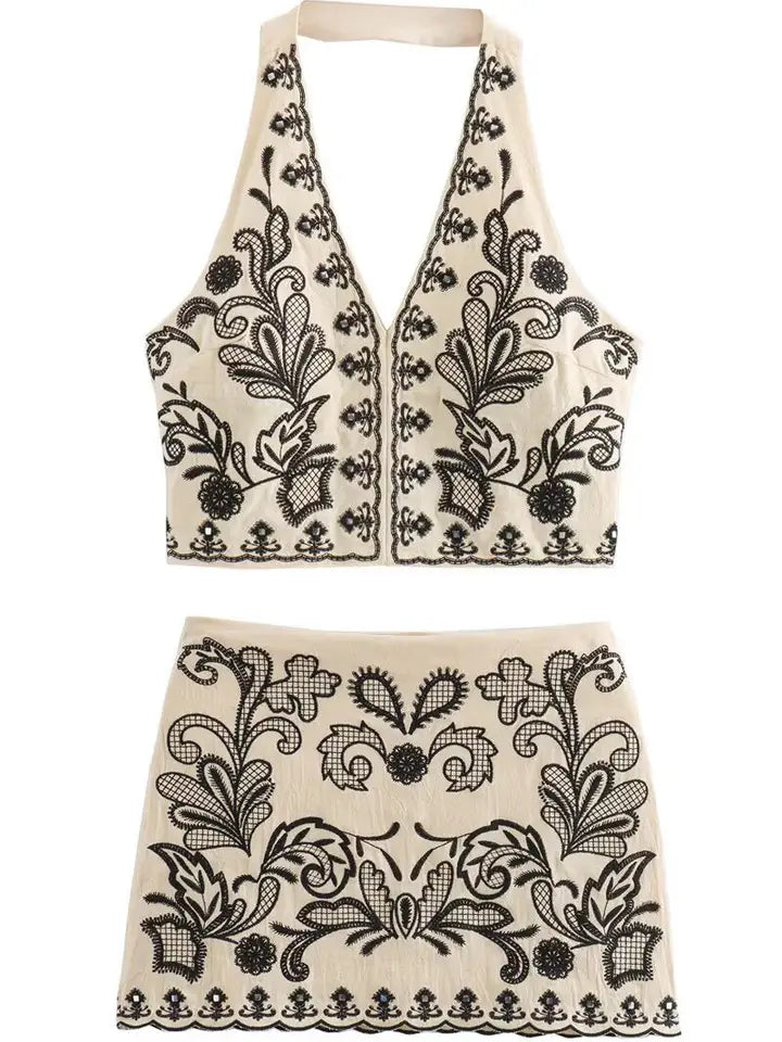 Phoebe embroidered skirt set