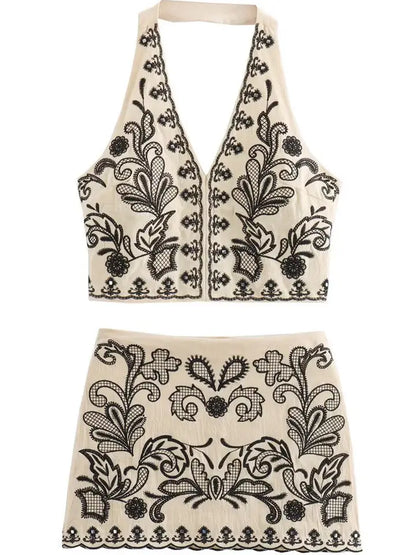 Phoebe embroidered skirt set