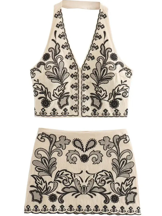 Phoebe embroidered skirt set