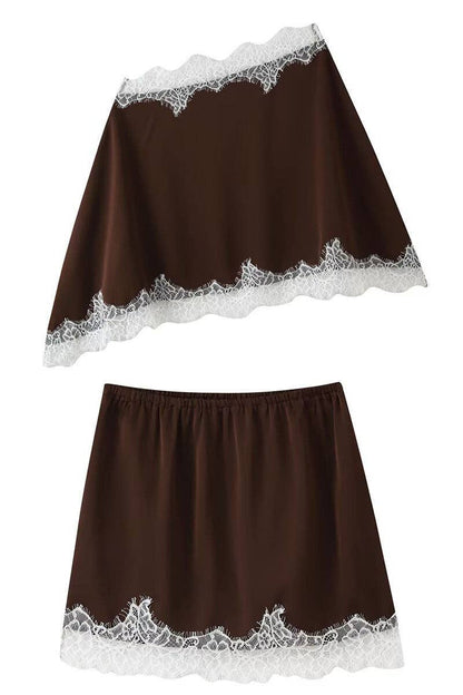 Martee Lace Trim Satin Cami & Skirt Set