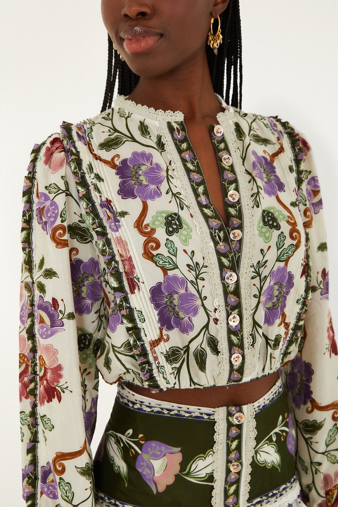 Farm Rio Rococo Flowers cream long sleeve blouse