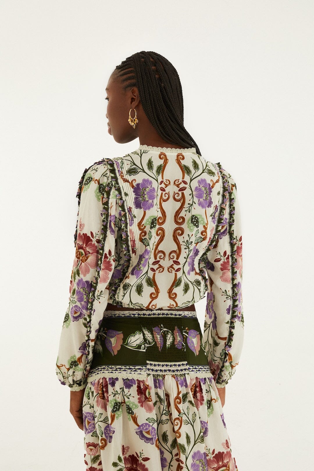 Farm Rio Rococo Flowers cream long sleeve blouse