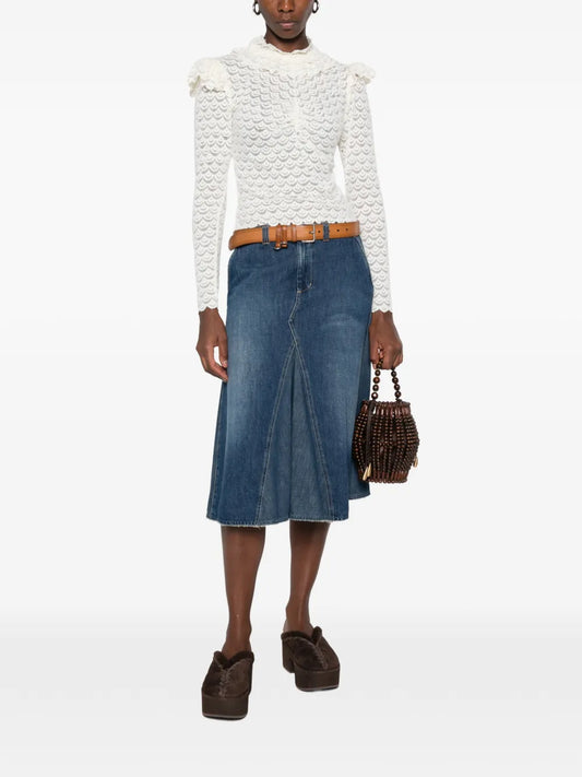 Off-white ruffled lace long sleeve top