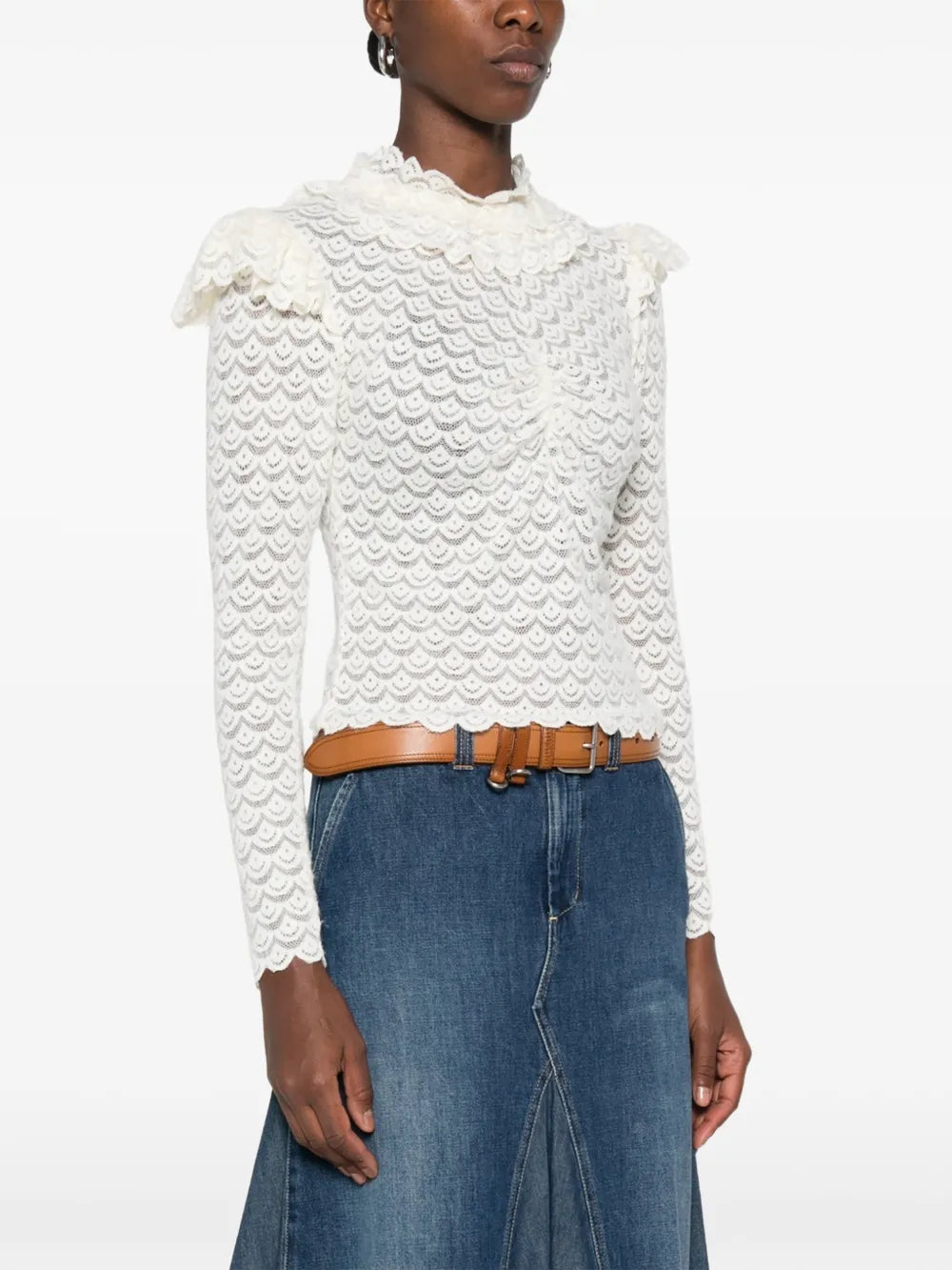 Off-white ruffled lace long sleeve top
