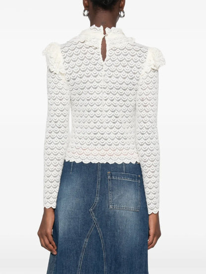 Off-white ruffled lace long sleeve top