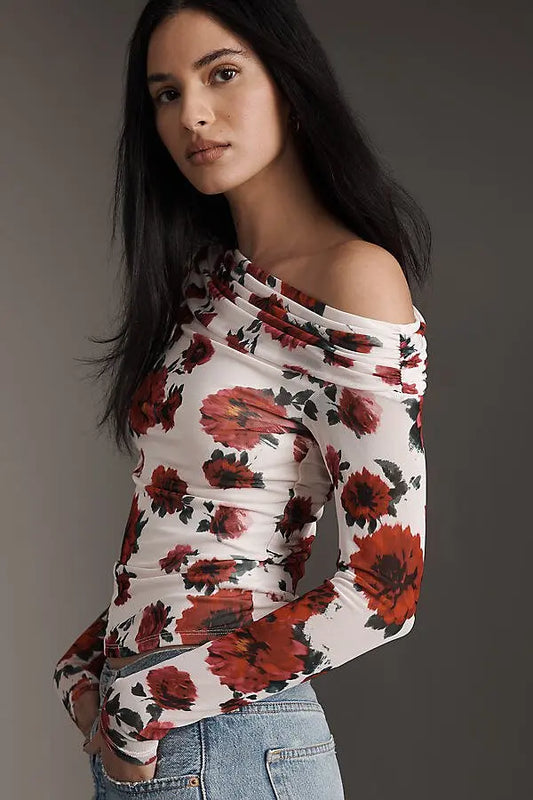 AFRM Barry Mesh top in ivory rose