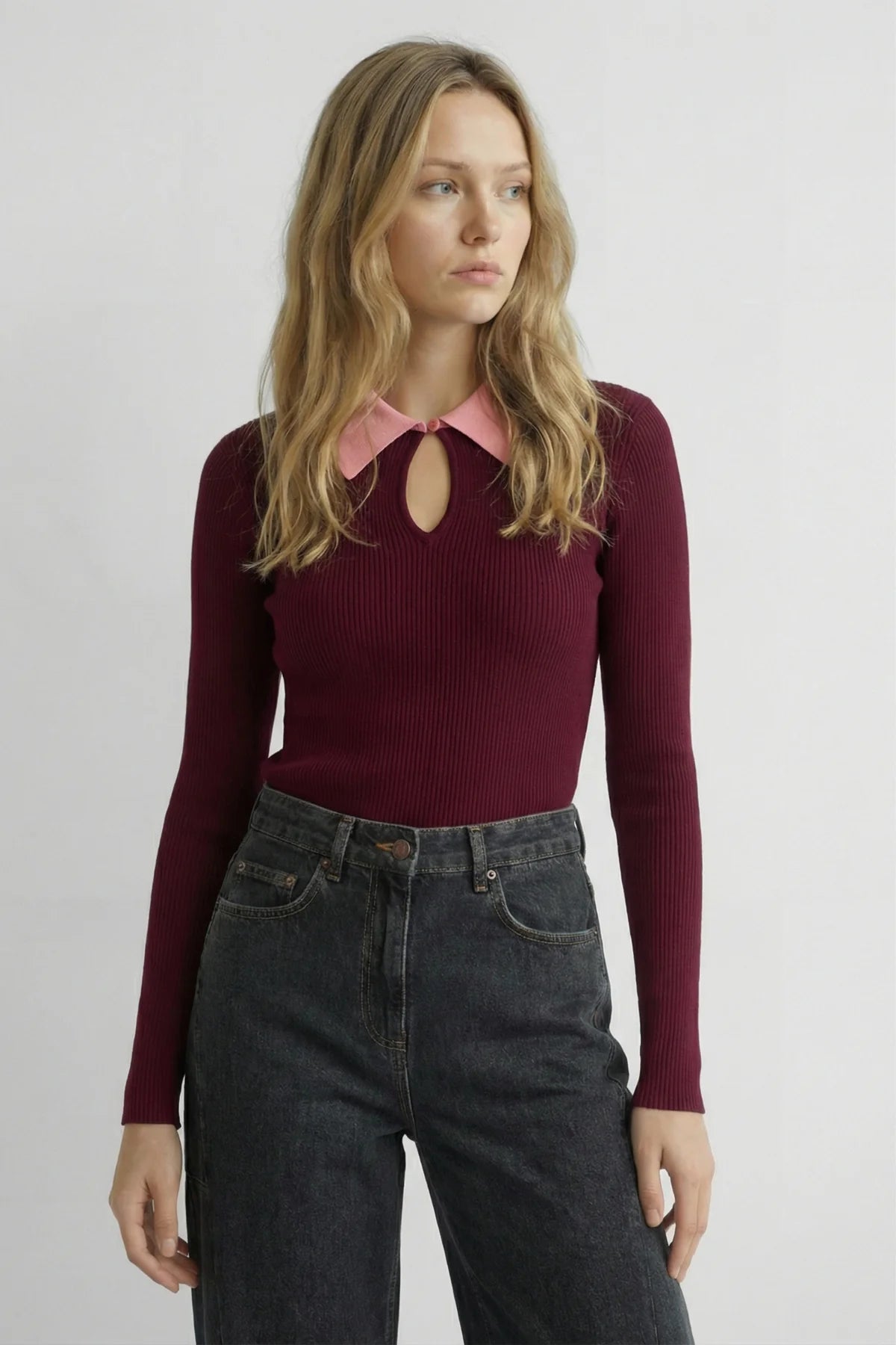 Deluc Clash knit maroon polo