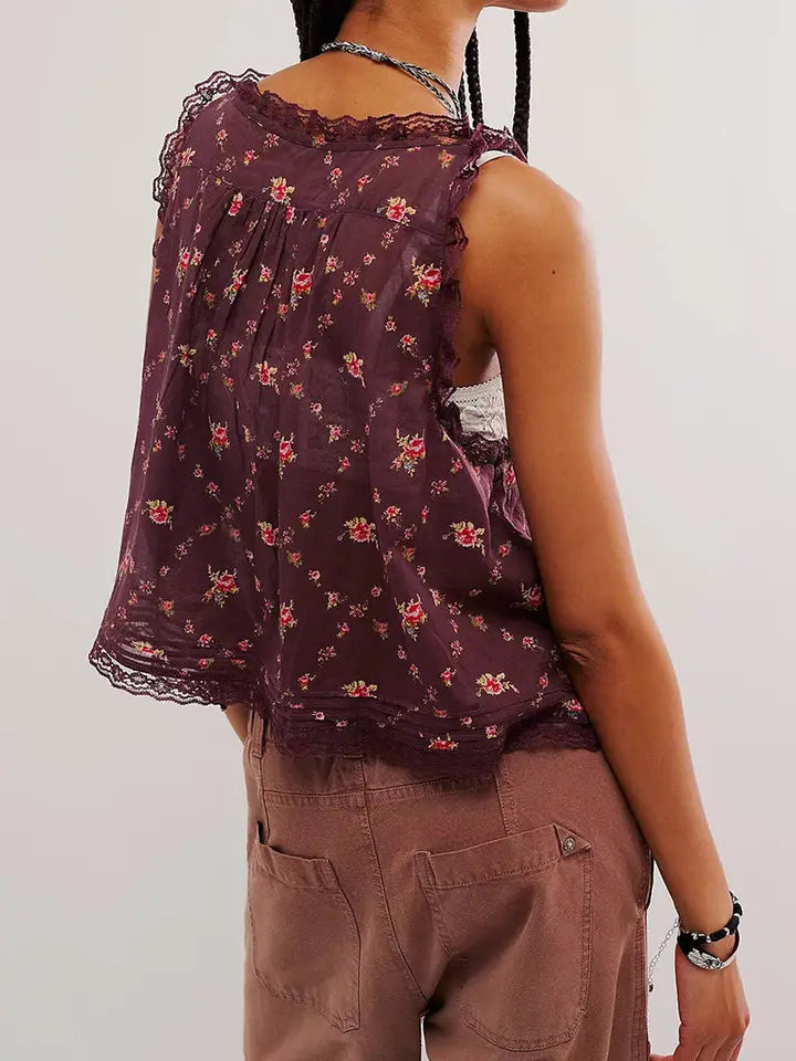 Sassy floral lace trimmed tank