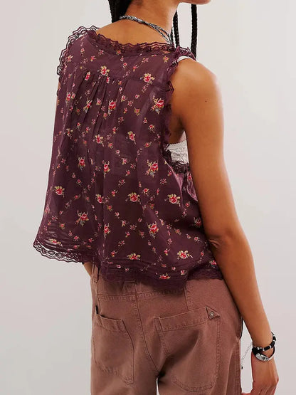 Sassy floral lace trimmed tank
