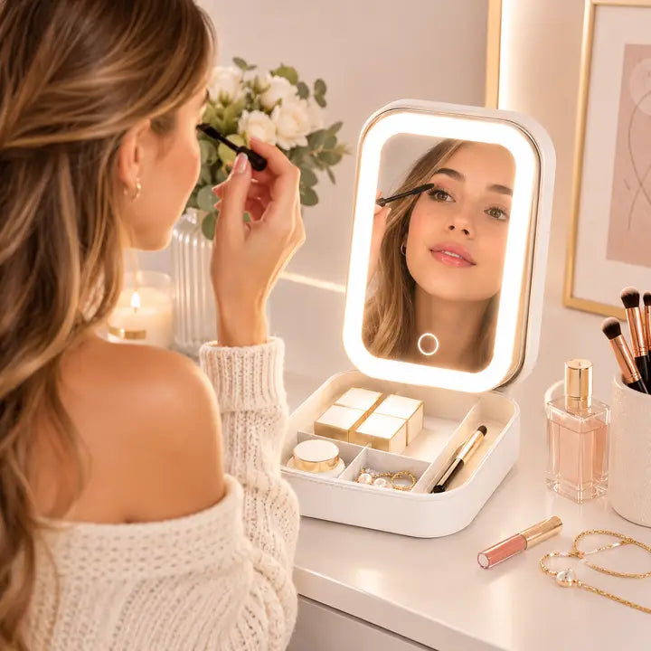 2 in 1 travel makeup case with LED mirror