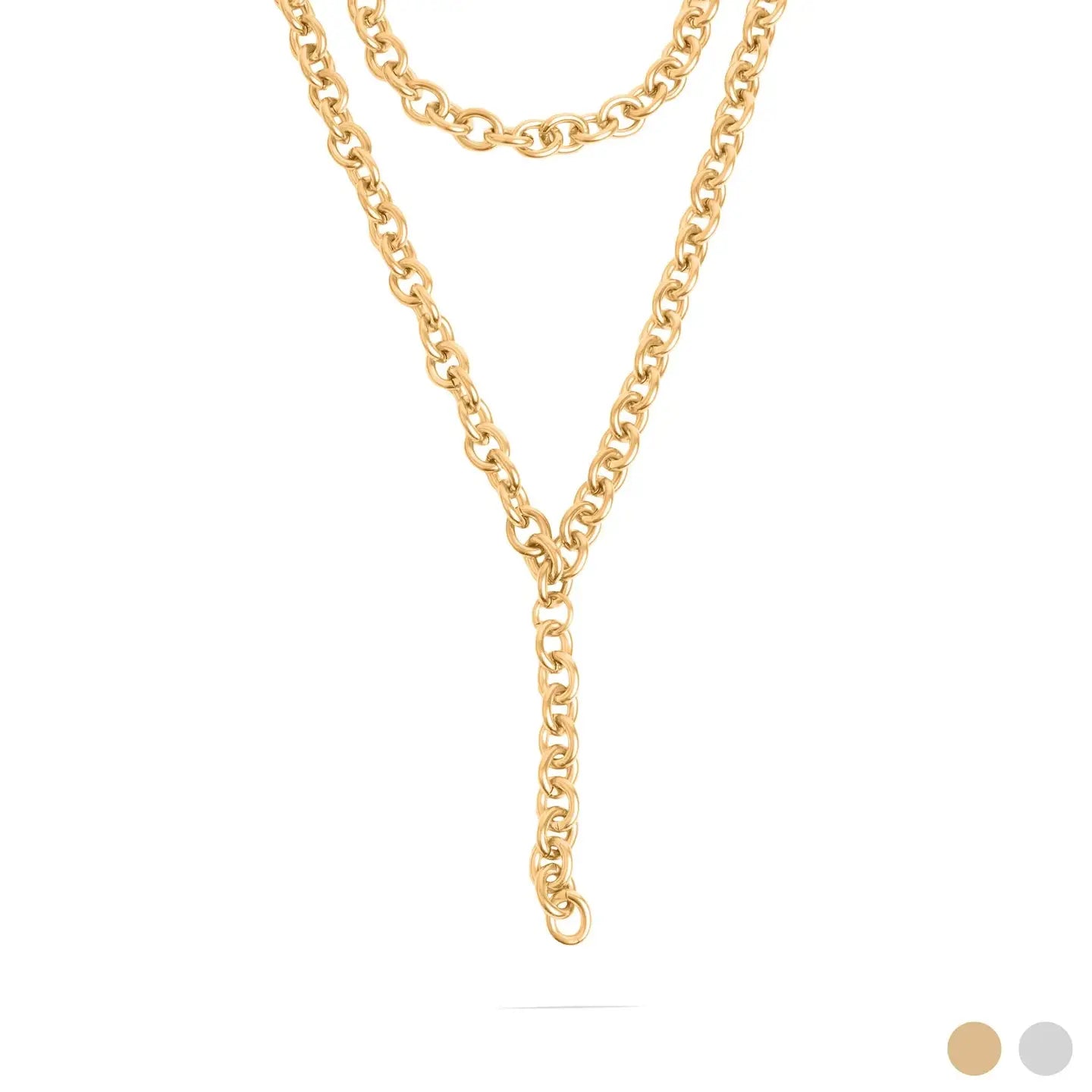 18K Gold Pvd Stainless Steel Chunky Chain Lariat Necklace