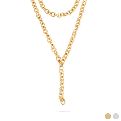 18K Gold Pvd Stainless Steel Chunky Chain Lariat Necklace