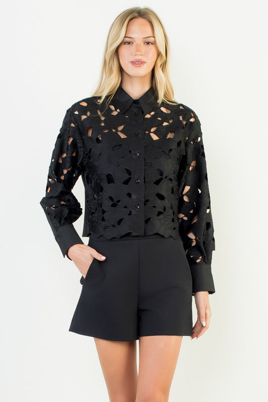 THML eyelet detailed black top