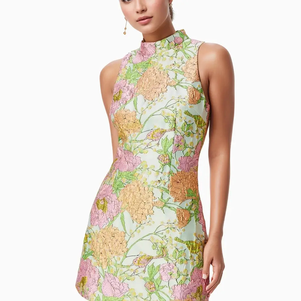Erin high neck floral embossed dress