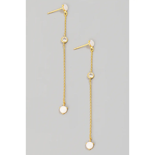 Opal and Rhinestone Chain Dangle Earrings