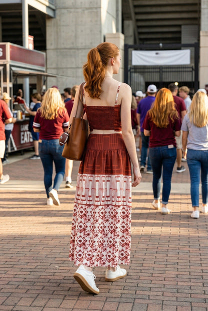 Loren maroon top and skirt set