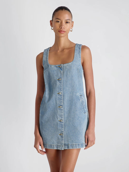 French Connection 90S DENIM BUTTON-FRONT SLEEVELESS MINI DRESS